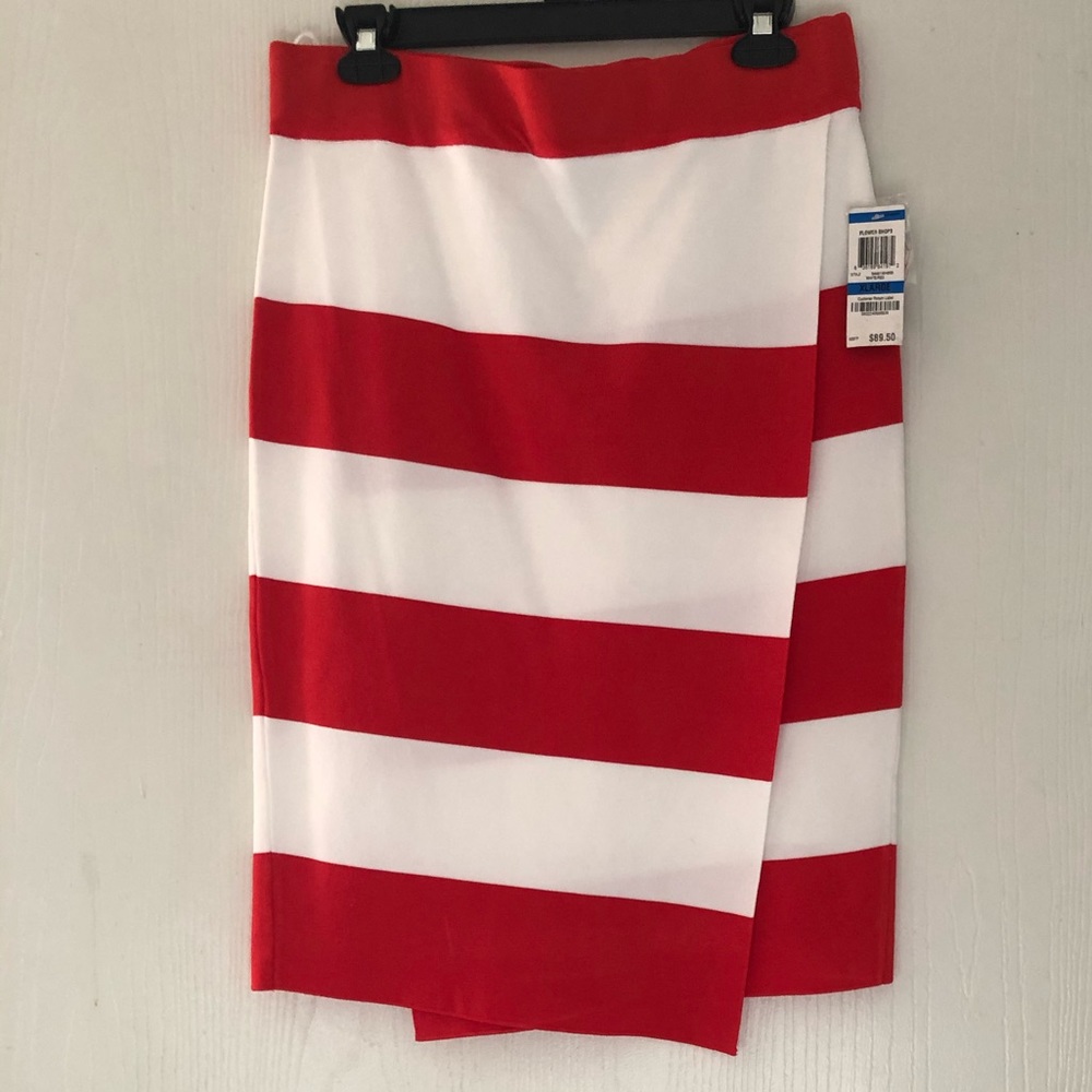 INC Asymmetrical Knit Red/White Skirt XL